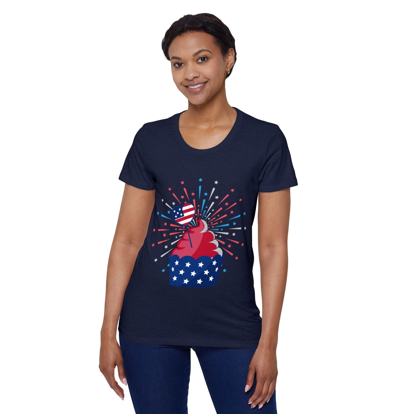 Patriotic Women’s Organic Cotton T-Shirt – 4th of July Cupcake Design | USA Tee