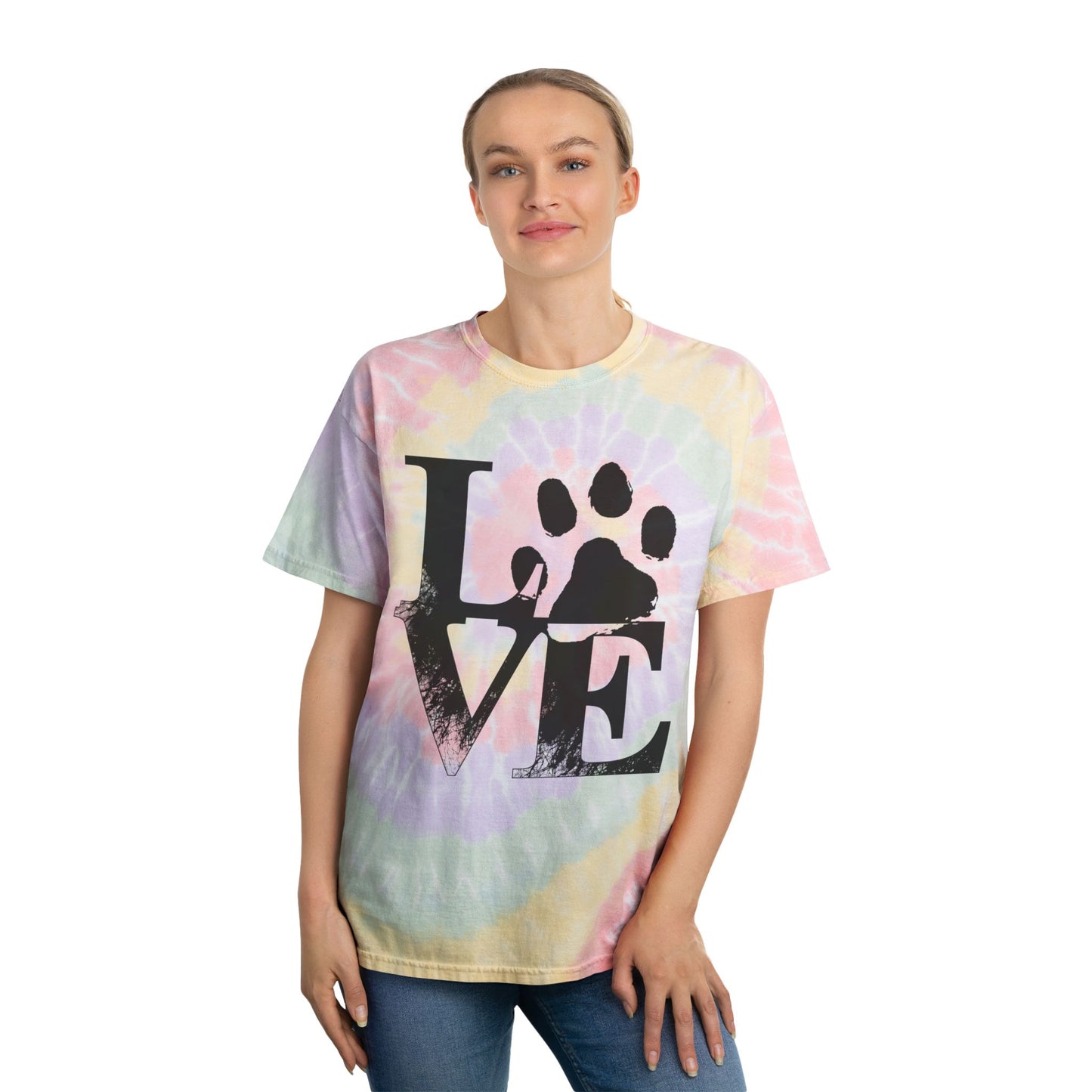 Spiral Tie Dye T-Shirt Love Paw Print Pet Lover Gift Unisex