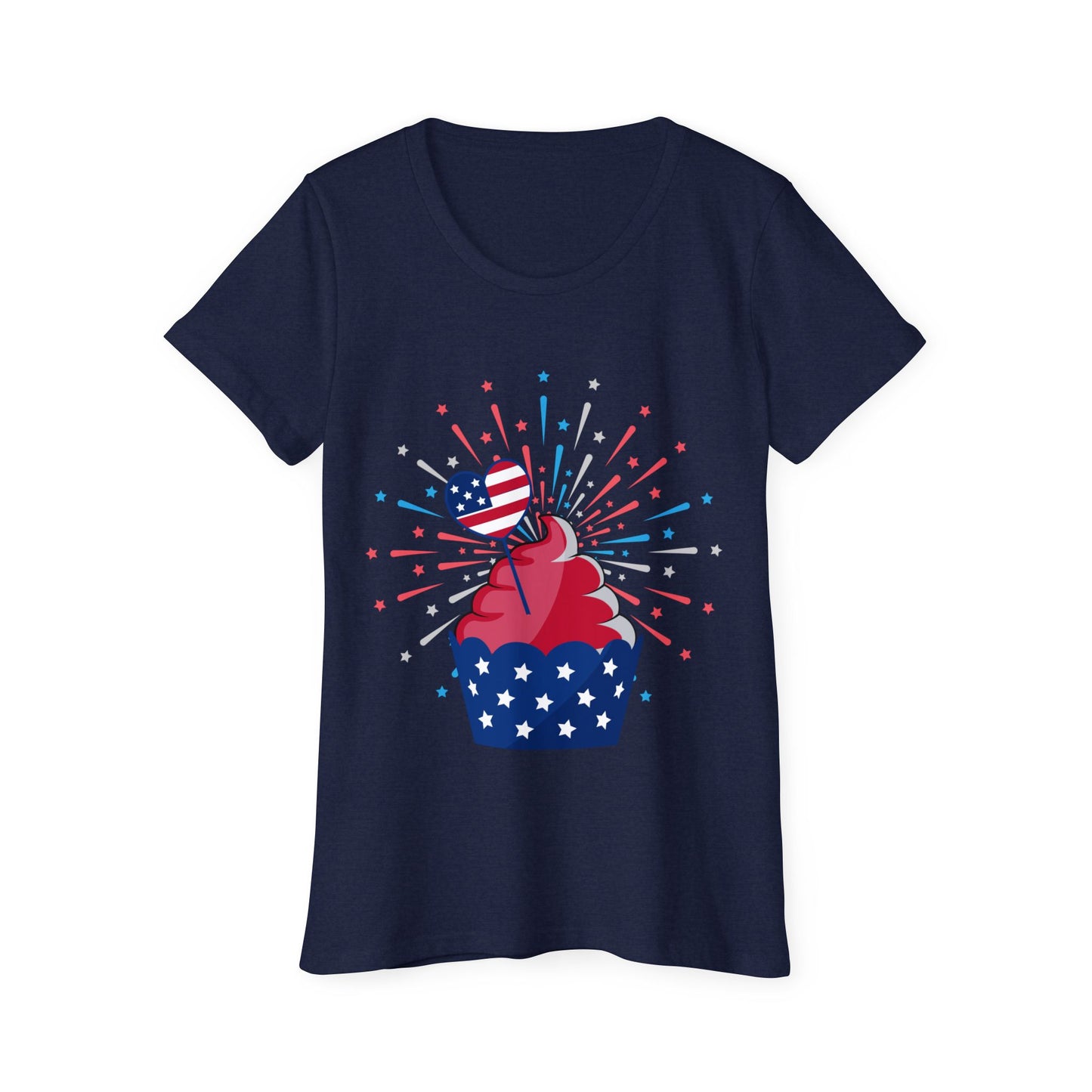 Patriotic Women’s Organic Cotton T-Shirt – 4th of July Cupcake Design | USA Tee