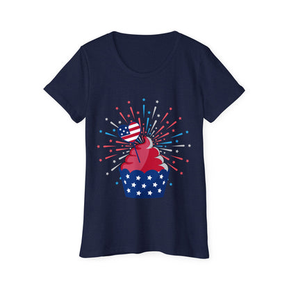 Patriotic Women’s Organic Cotton T-Shirt – 4th of July Cupcake Design | USA Tee