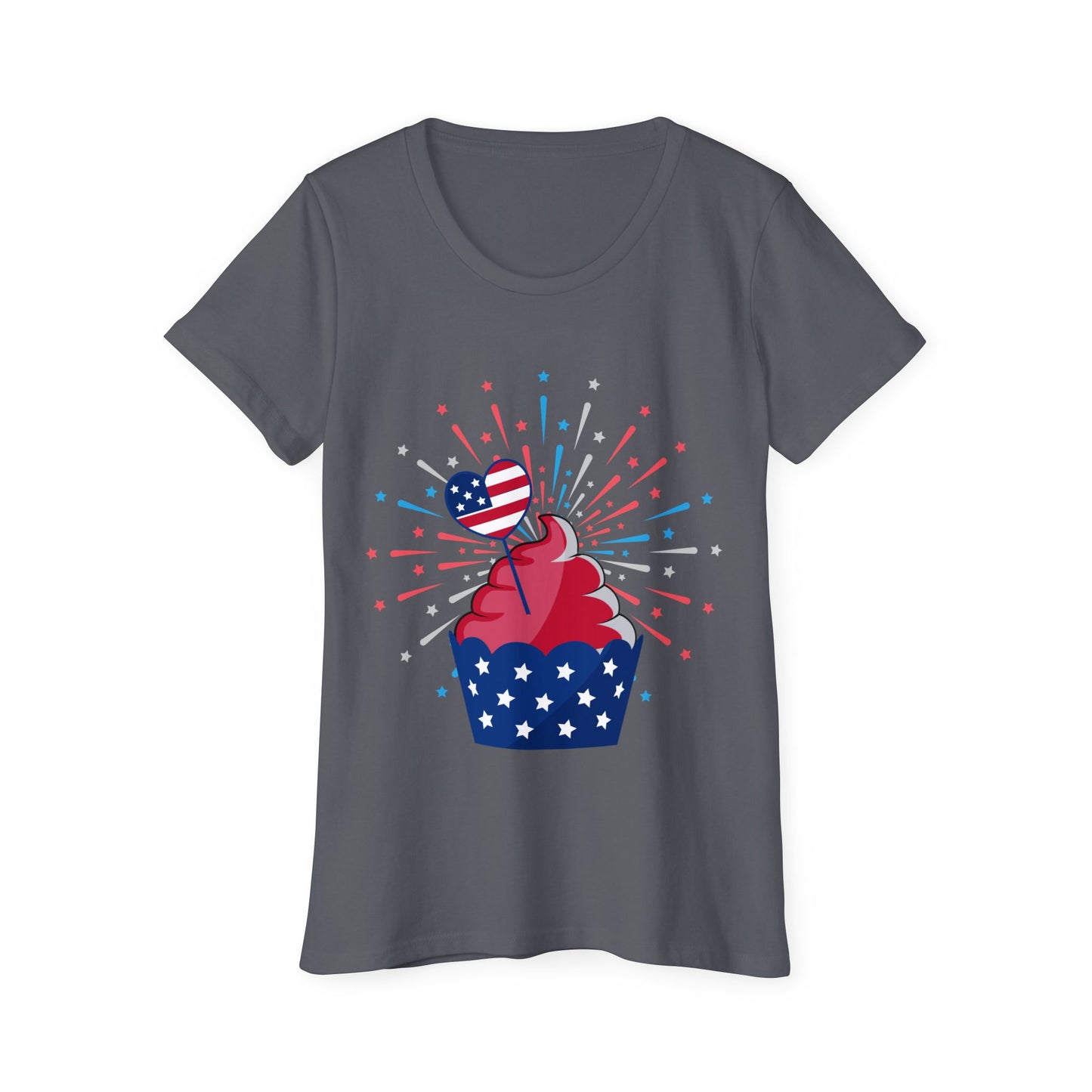 Patriotic Women’s Organic Cotton T-Shirt – 4th of July Cupcake Design | USA Tee