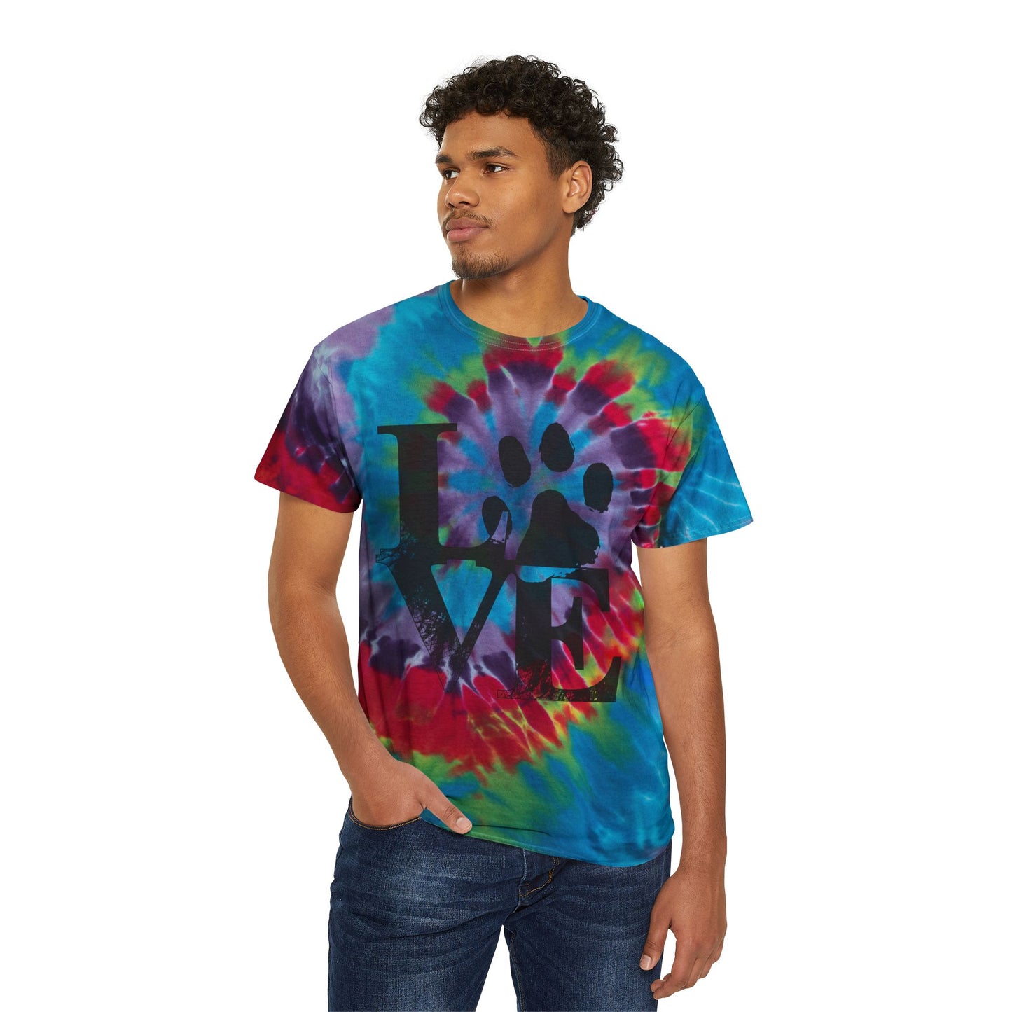 Spiral Tie Dye T-Shirt Love Paw Print Pet Lover Gift Unisex
