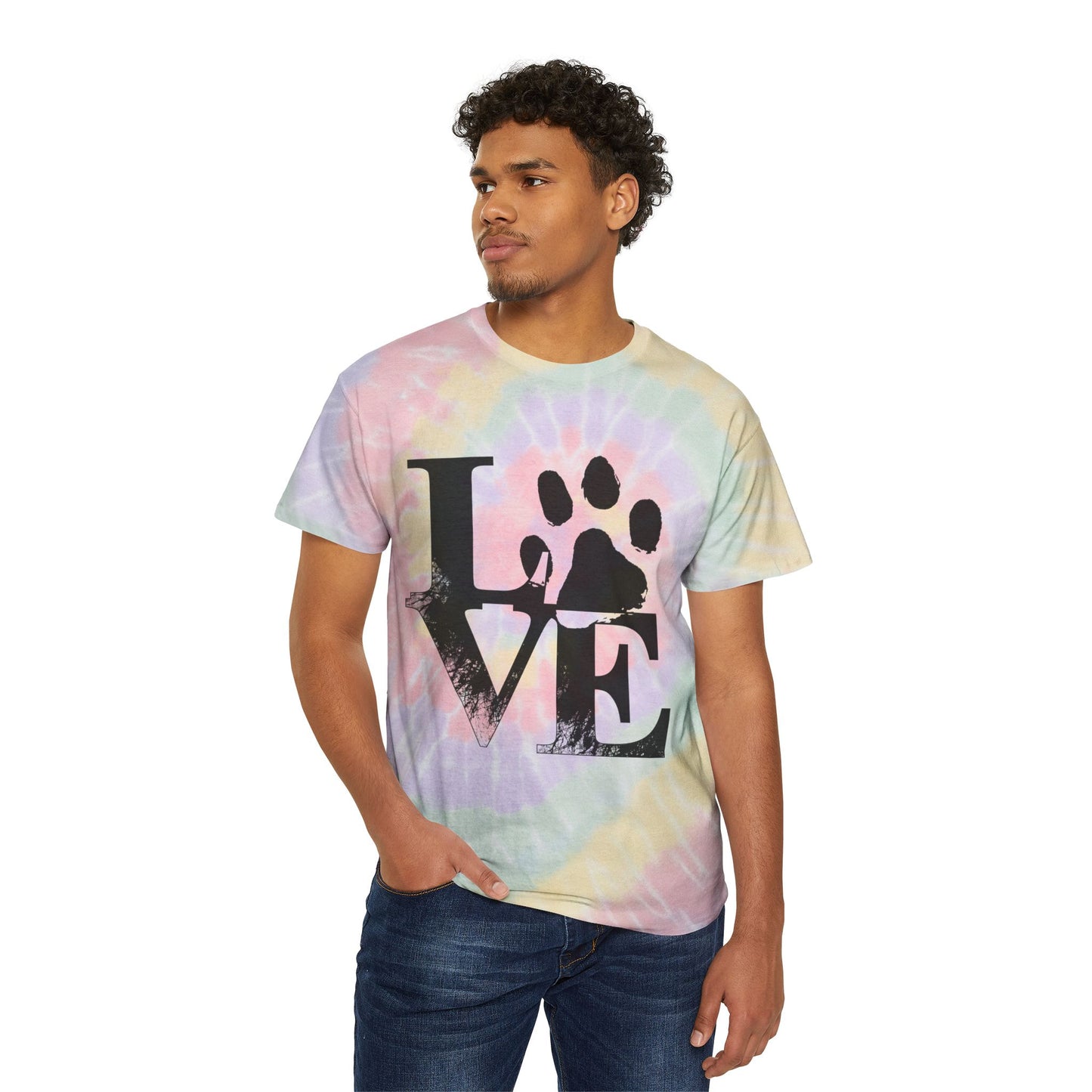 Spiral Tie Dye T-Shirt Love Paw Print Pet Lover Gift Unisex