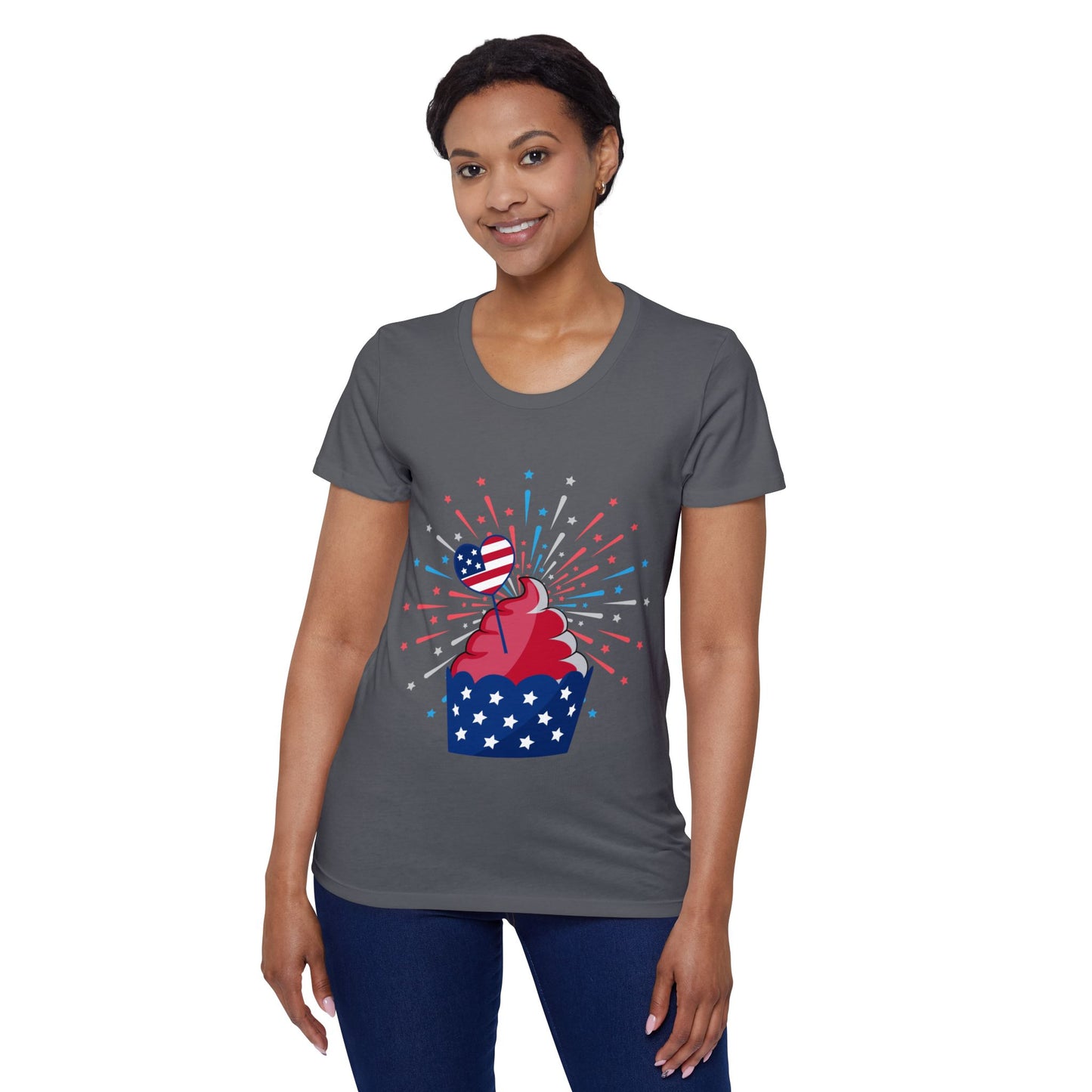 Patriotic Women’s Organic Cotton T-Shirt – 4th of July Cupcake Design | USA Tee