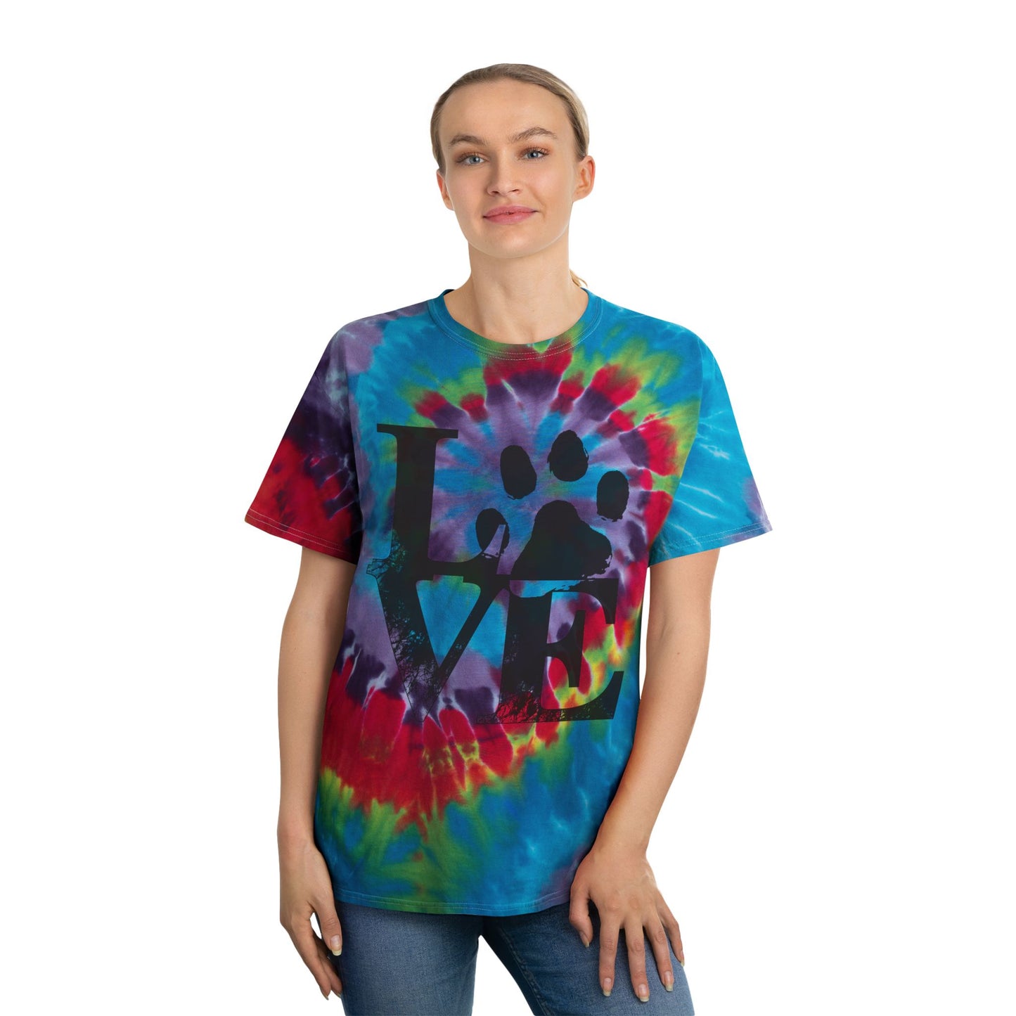 Spiral Tie Dye T-Shirt Love Paw Print Pet Lover Gift Unisex