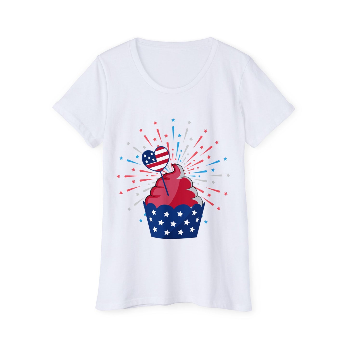 Patriotic Women’s Organic Cotton T-Shirt – 4th of July Cupcake Design | USA Tee