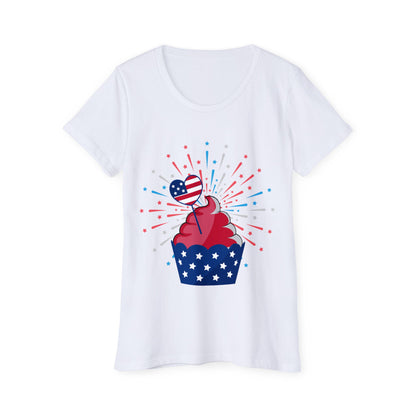 Patriotic Women’s Organic Cotton T-Shirt – 4th of July Cupcake Design | USA Tee