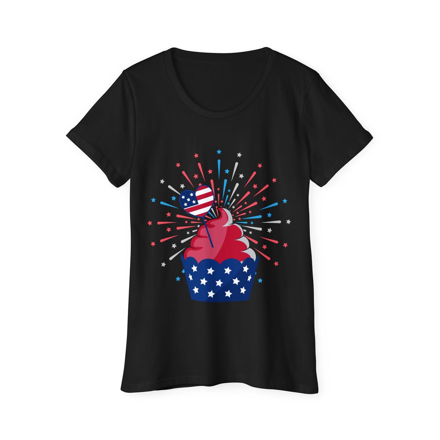 Patriotic Women’s Organic Cotton T-Shirt – 4th of July Cupcake Design | USA Tee